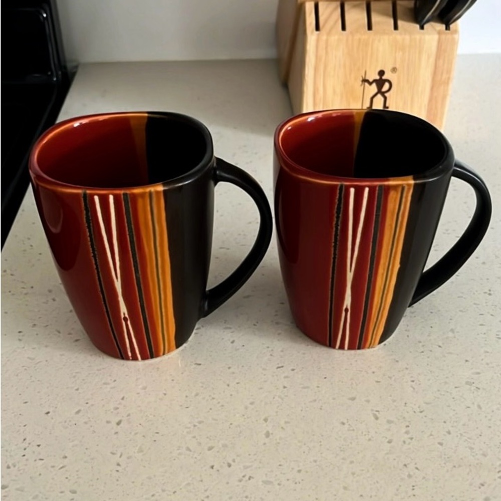 Hometrends Square Bazaar Red Coffee Tea Mugs 16oz (2)